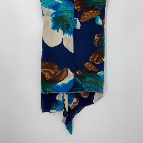 Anthropologie Blue Floral 10% Silk Magnifield Corolla Asymmetrical Hem Size 0 - Picture 8 of 11